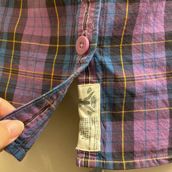 SOLD! SuperDry Co Purple & Blue Plaid Checkered Button Shirt w/Roll-Up Sleeves - Picture 4 of 11